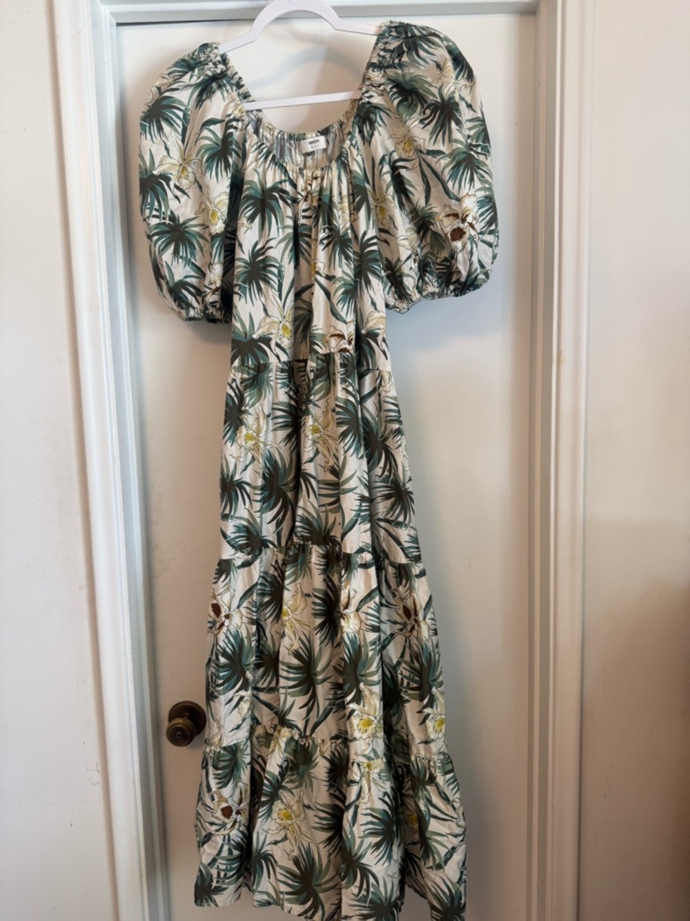 Mikoh Green and Cream Printed Elastic-Waist Maxi